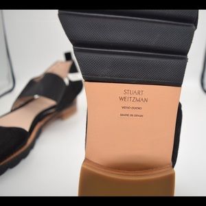 Stuart Weizman black suede casual walking sandal.